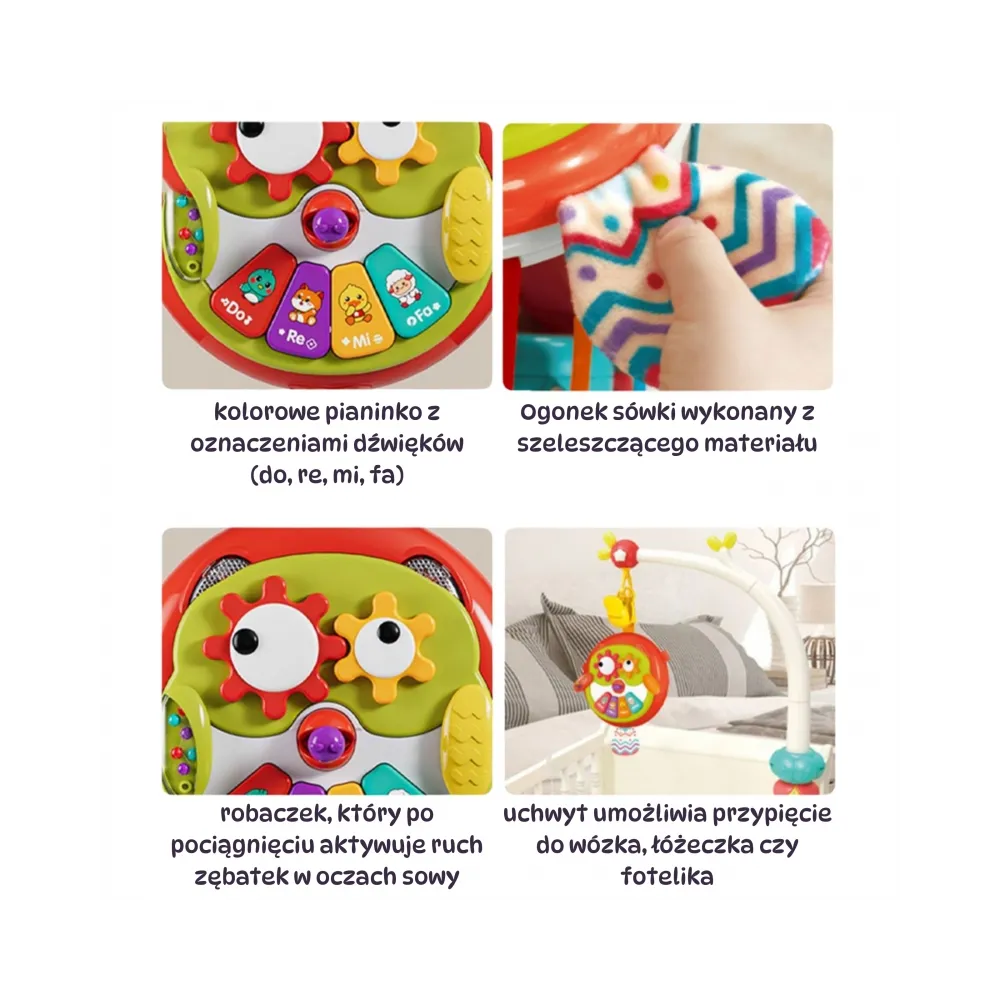 WOOPIE BABY Interaktywna Zabawka Sowa Pianinko z Szeleszczącym Ogonem