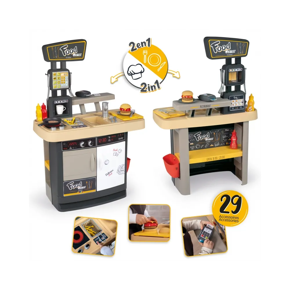 SMOBY Restauracja Bar dla Dzieci 2w1 Kuchnia Jadalnia Akcesoria
