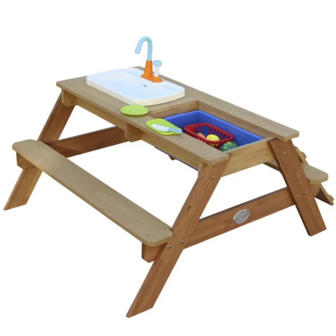 Wielofunkcyjny stół piknikowy z piaskownicą i wodą