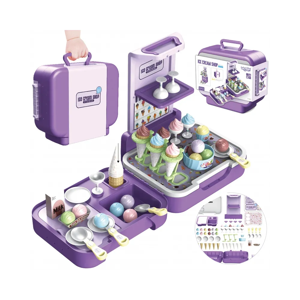 WOOPIE Walizka z Lodami 3w1 Kuchnia Sklepik Lodziarnia Przenośna 62 el.