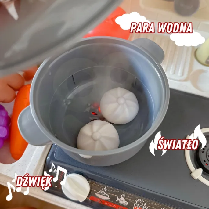 Dźwięki gotowania i smażenia w zabawkowej kuchni