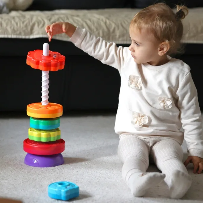 Zestaw 6 krążków i podstawka do układania – WOOPIE