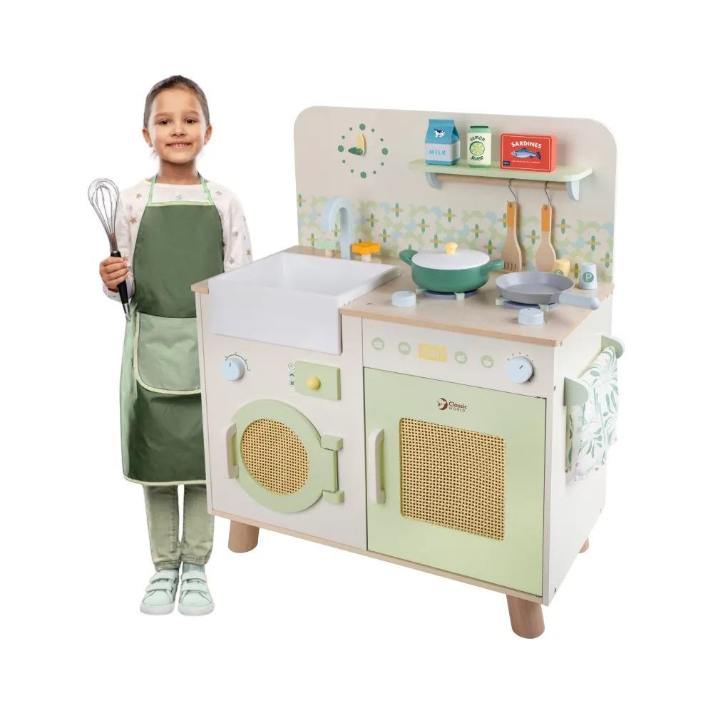 CLASSIC WORLD Drewniana Kuchnia XXL Wielofunkcyjna z Pralką i Akcesoriami