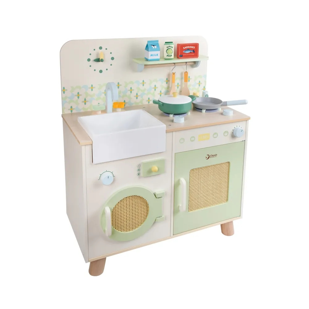 CLASSIC WORLD Drewniana Kuchnia XXL Wielofunkcyjna z Pralką i Akcesoriami