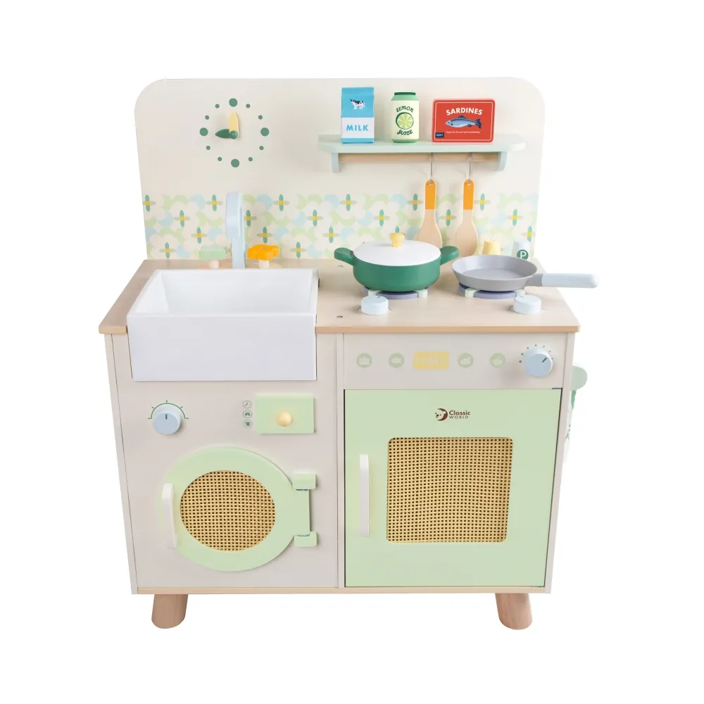 CLASSIC WORLD Drewniana Kuchnia XXL Wielofunkcyjna z Pralką i Akcesoriami