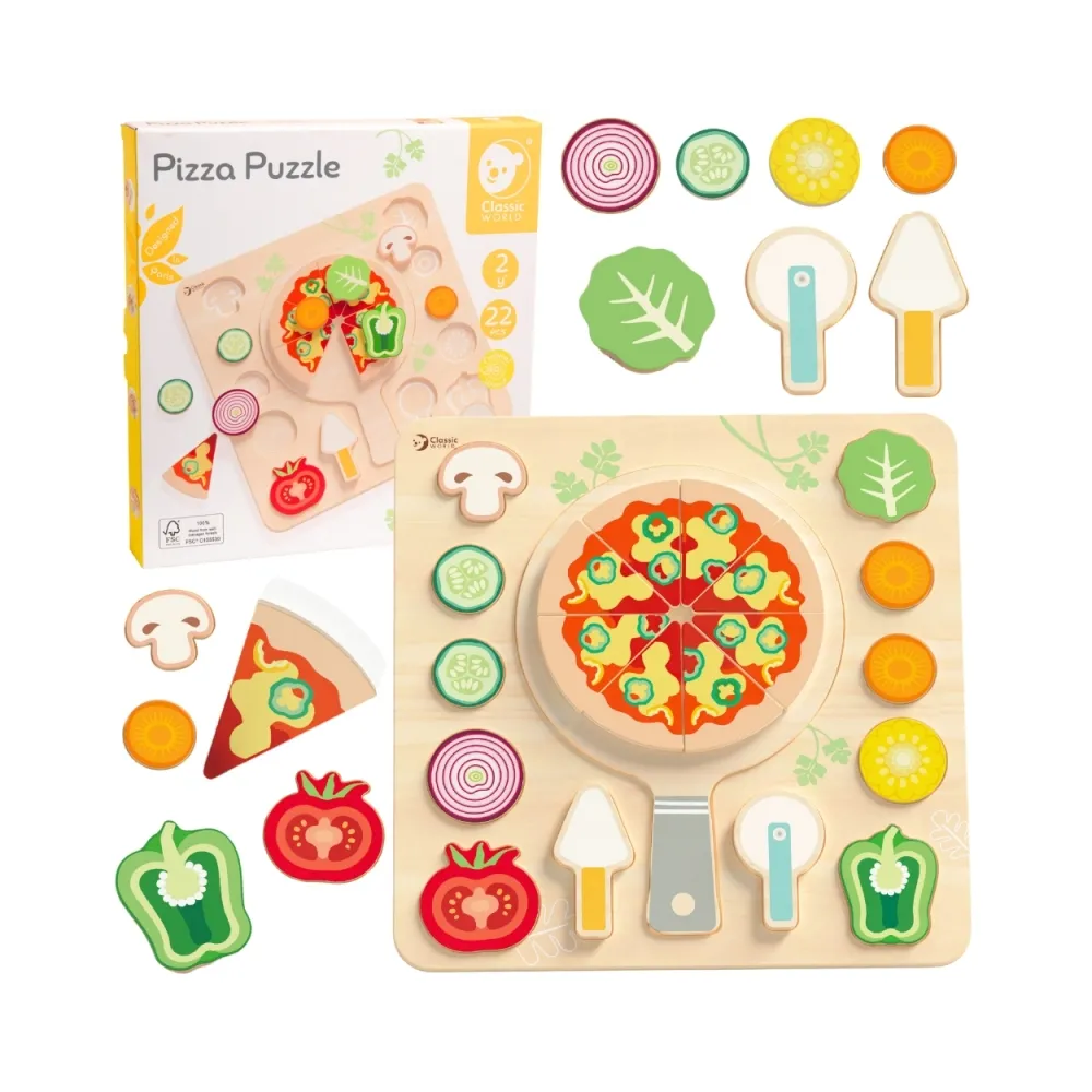 CLASSIC WORLD Drewniana Pizza do Krojenia Układanka Warzywa 22 el.