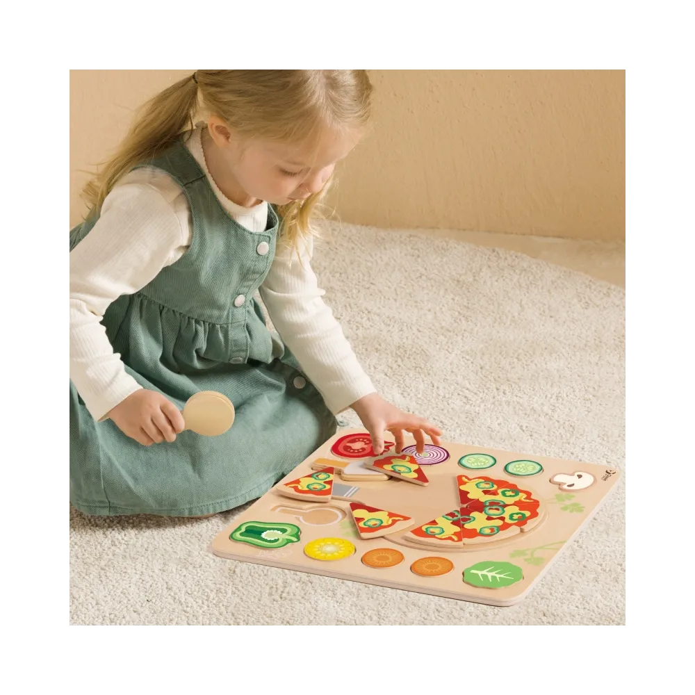 CLASSIC WORLD Drewniana Pizza do Krojenia Układanka Warzywa 22 el.