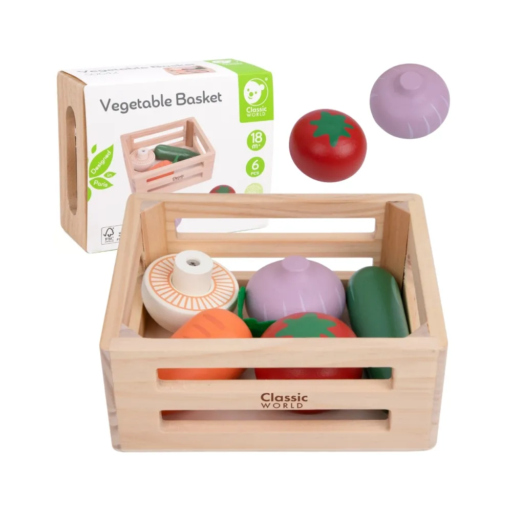 CLASSIC WORLD Zestaw Drewnianych Warzyw w Koszyku 6 el.