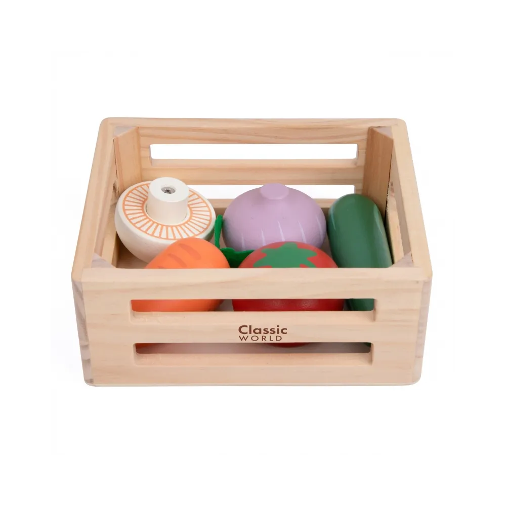 CLASSIC WORLD Zestaw Drewnianych Warzyw w Koszyku 6 el.