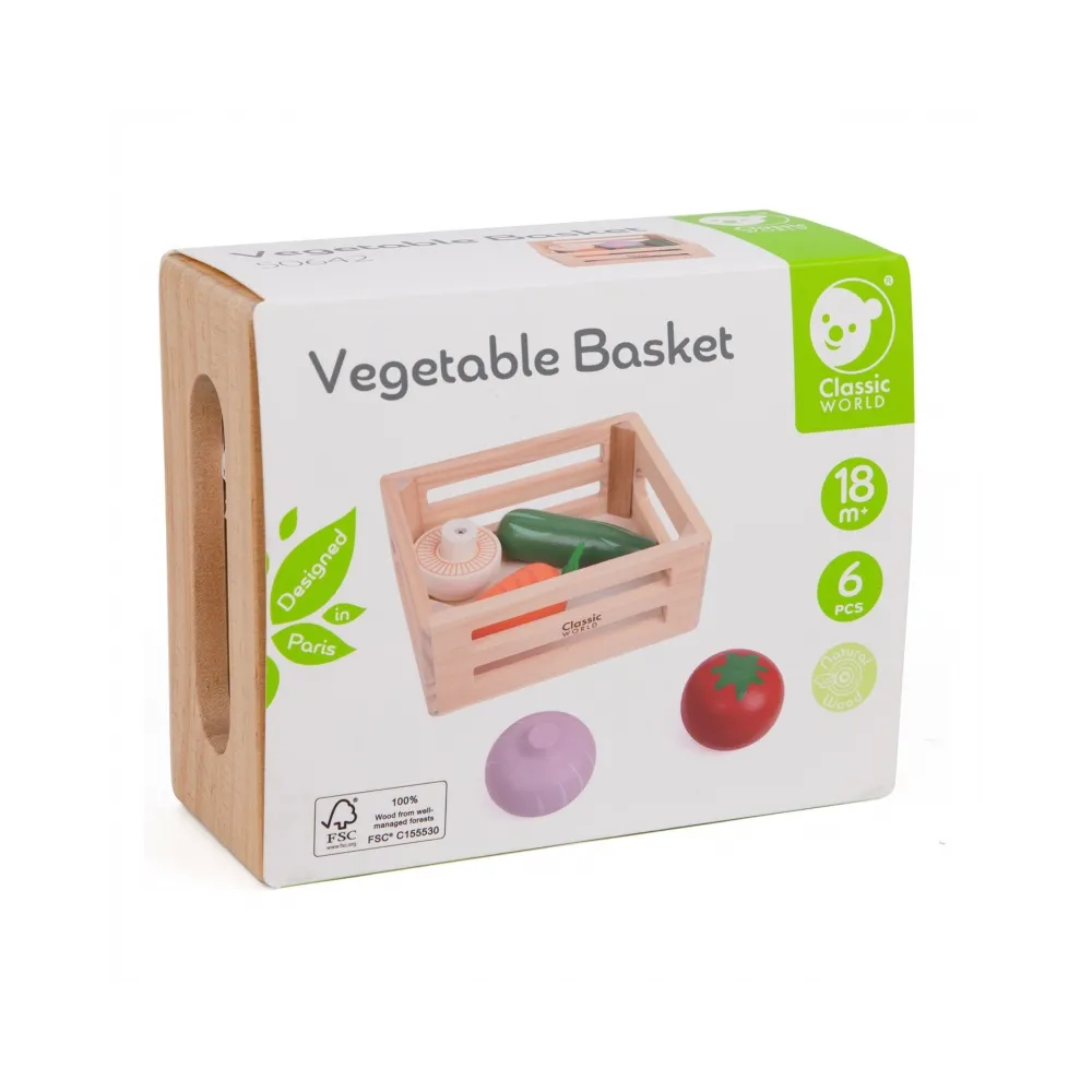 CLASSIC WORLD Zestaw Drewnianych Warzyw w Koszyku 6 el.