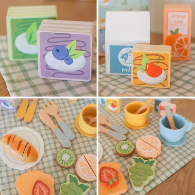 Realistyczne drewniane owoce i tosty do zabawy