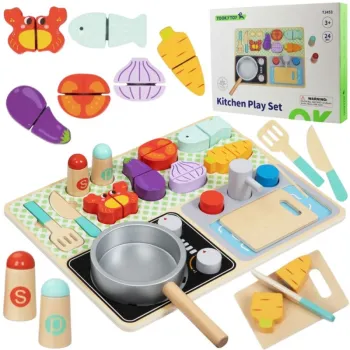 TOOKY TOY Drewniana Kuchnia z Akcesoriami - Zestaw Małego Kucharza