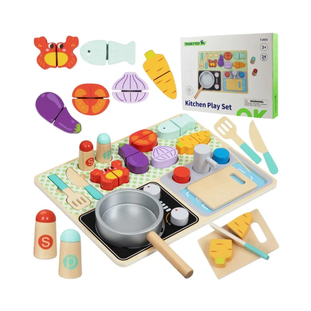 TOOKY TOY Drewniana Kuchnia z Akcesoriami - Zestaw Małego Kucharza