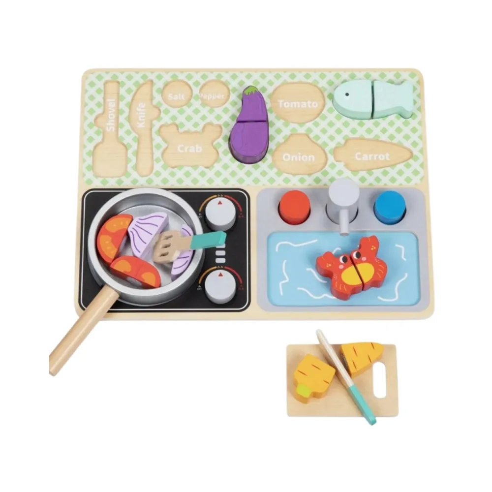 TOOKY TOY Drewniana Kuchnia z Akcesoriami - Zestaw Małego Kucharza