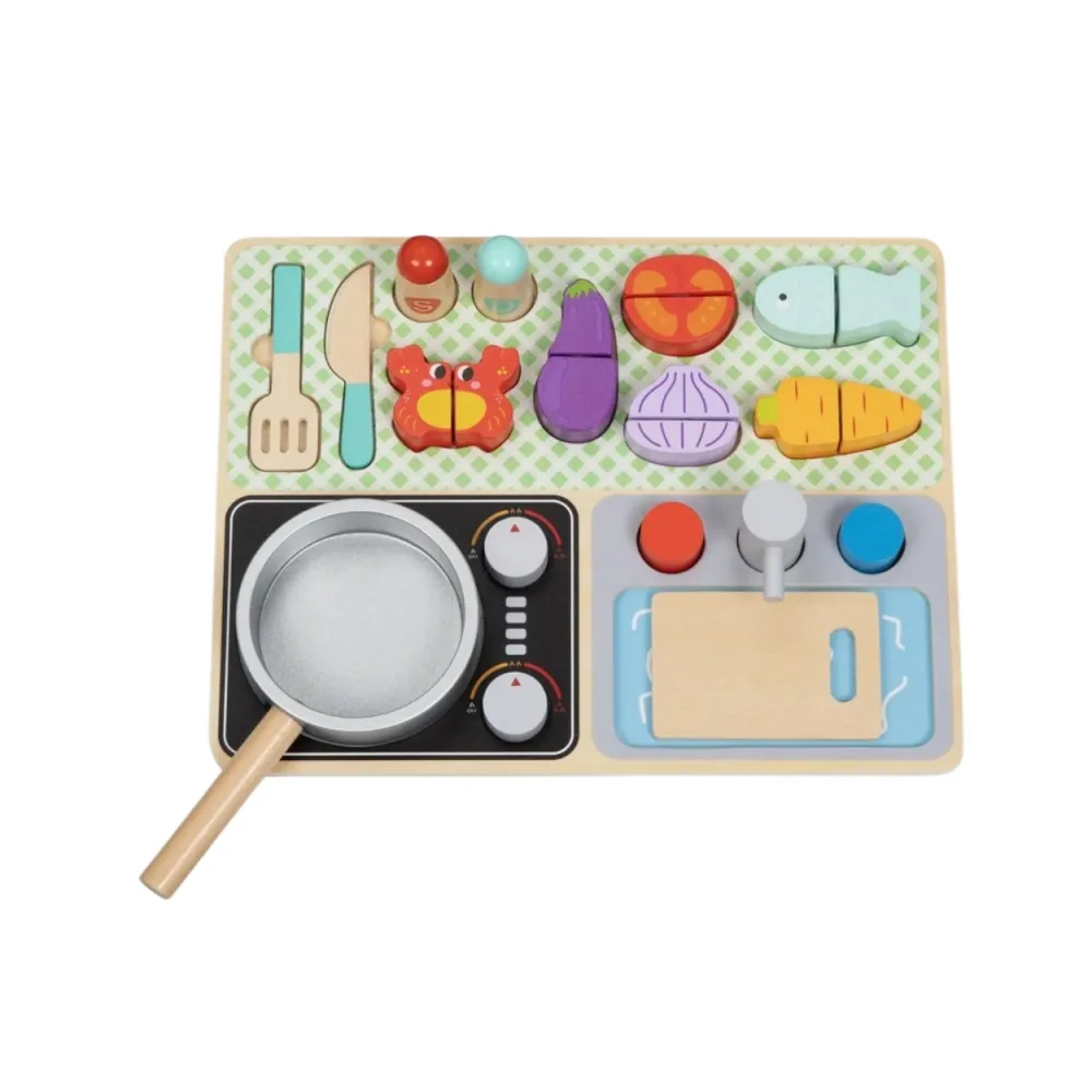 TOOKY TOY Drewniana Kuchnia z Akcesoriami - Zestaw Małego Kucharza