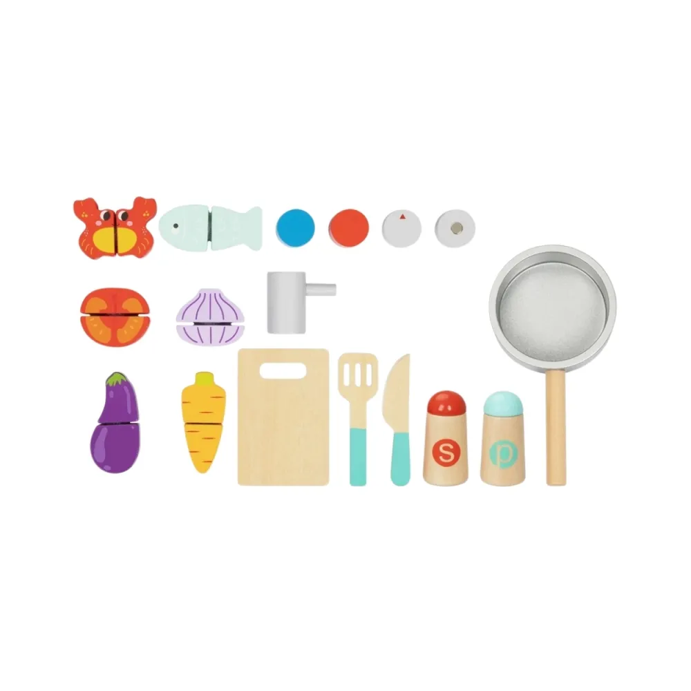 TOOKY TOY Drewniana Kuchnia z Akcesoriami - Zestaw Małego Kucharza