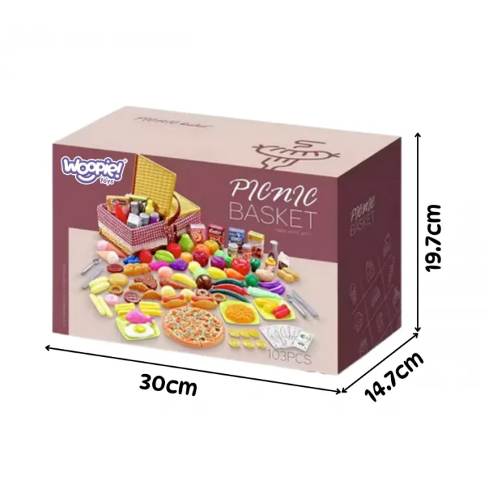 Koszyk piknikowy pełen kolorowych jedzenia dla dzieci