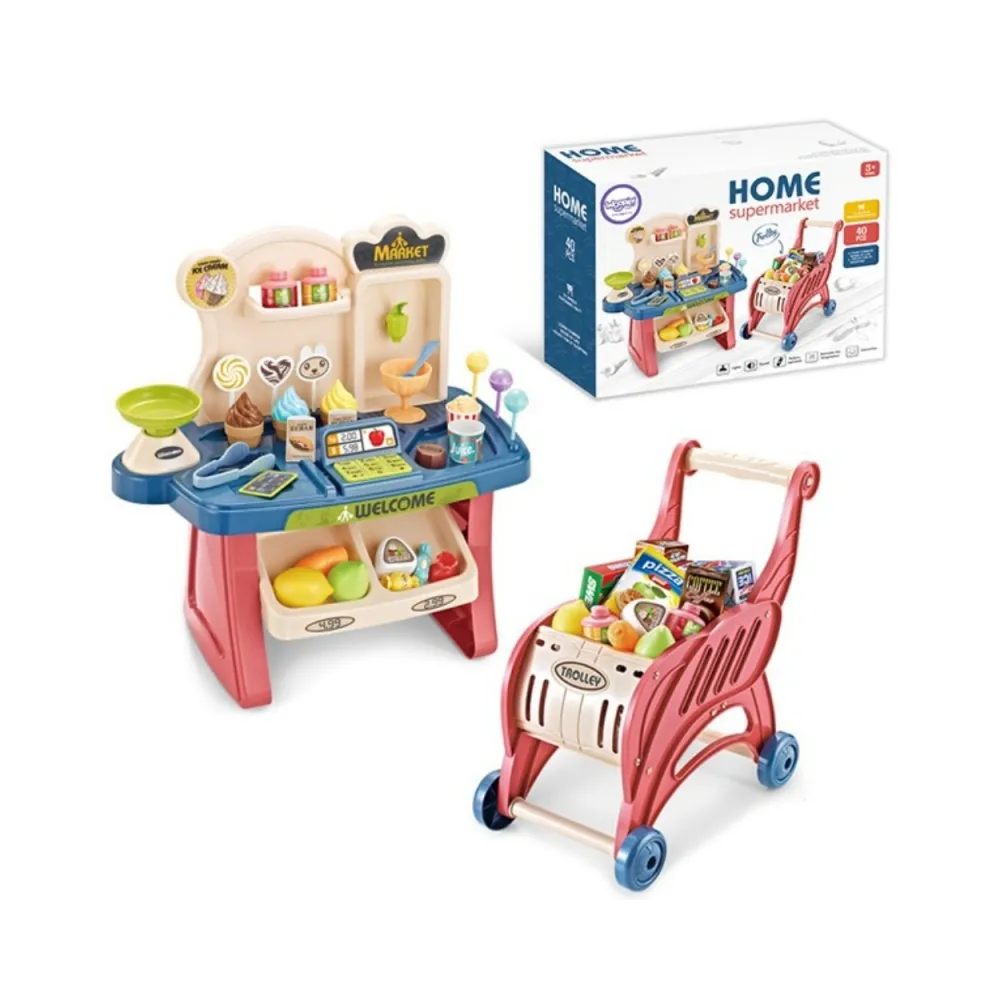 WOOPIE Sklep Supermarket Wózek na Zakupy Lody Słodycze + 40 Akc.