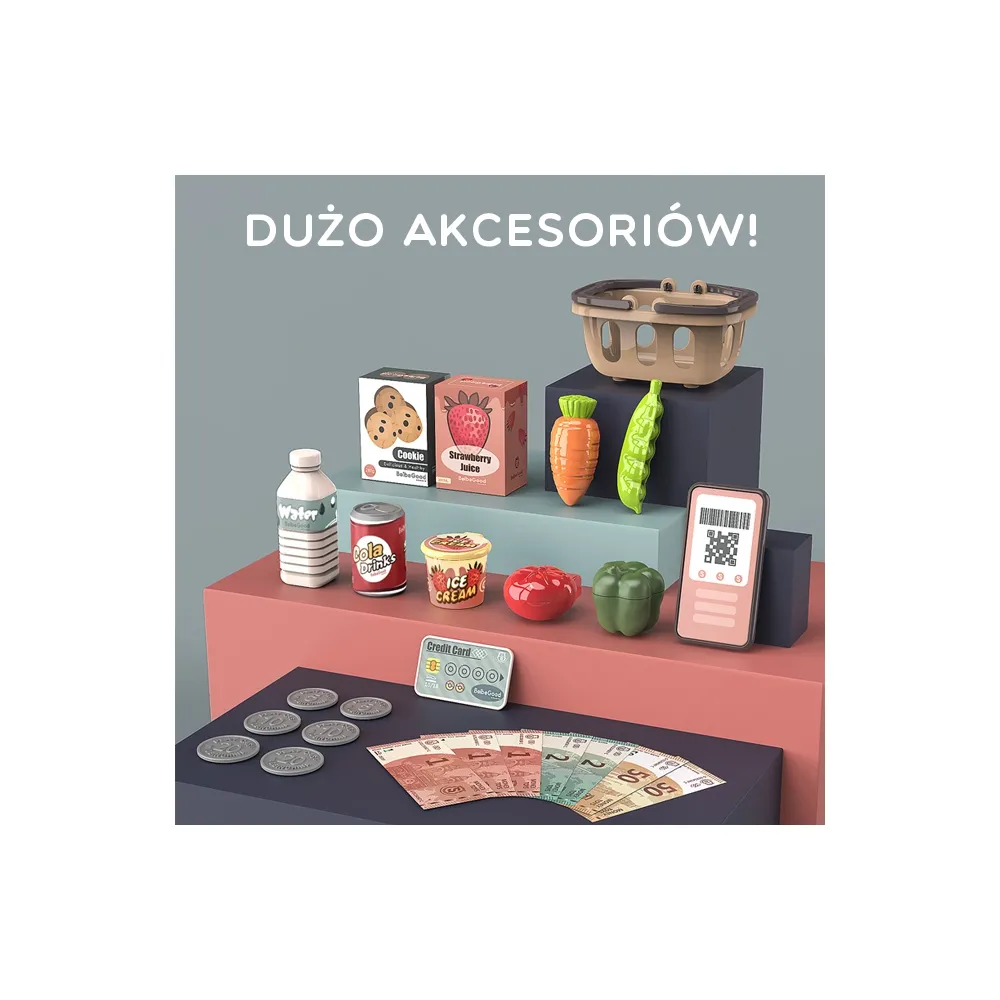 WOOPIE Kasa Sklepowa Dla Dzieci Skaner Waga Mikrofon + 25 Akc.