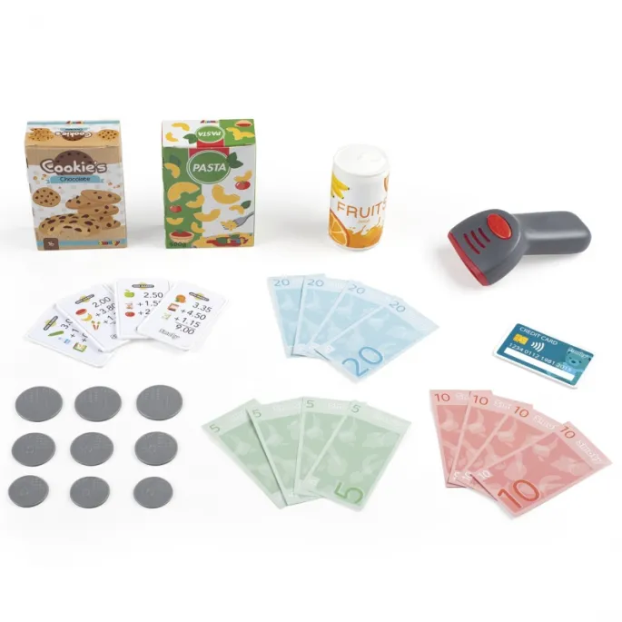 Dziecięca kasa z elektronicznym kalkulatorem i wagą.