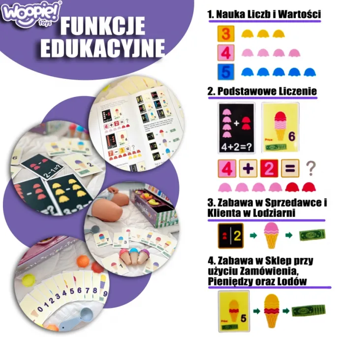 87 elementów do nauki i zabawy w Lodziarni XXL.