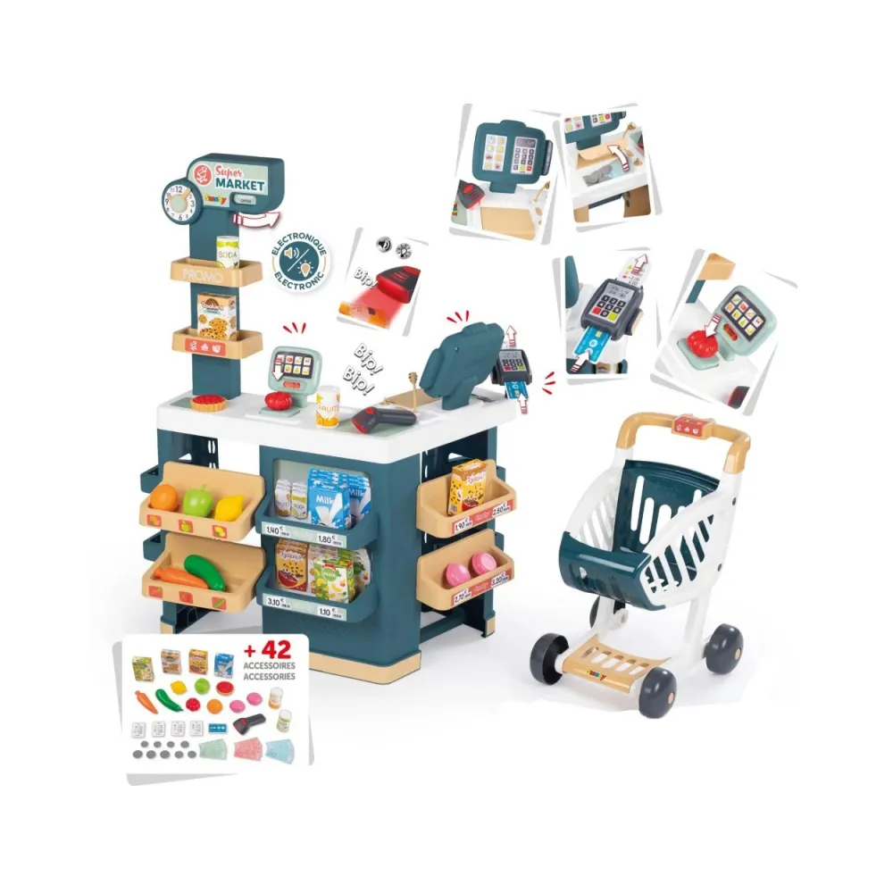 SMOBY Sklep Supermarket z Wózkiem Kasą i Elektronicznym Skanerem