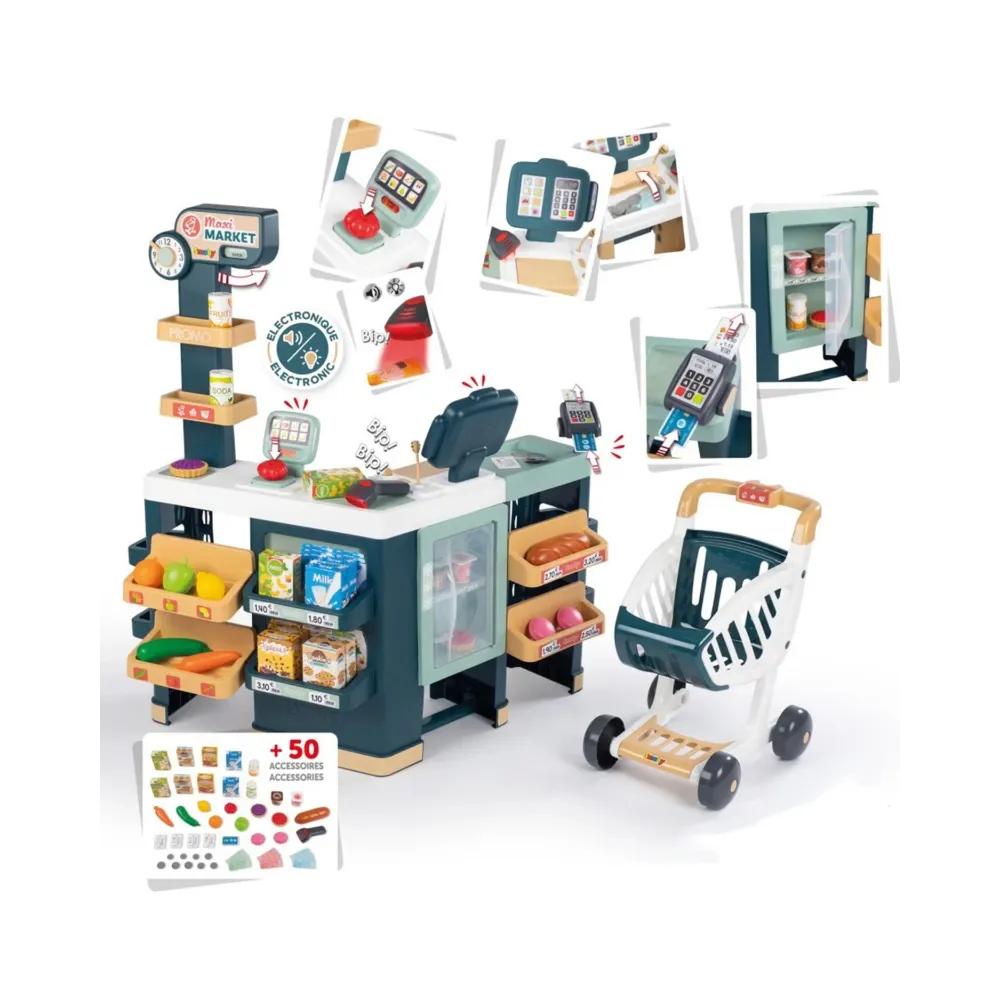 SMOBY Maximarket Wózek Elektroniczną Kasą ze Skanerem Waga i Lodówka