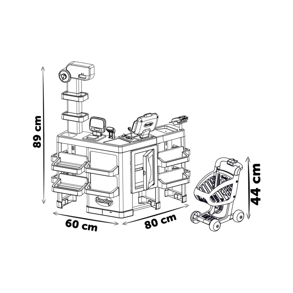 SMOBY Maximarket Wózek Elektroniczną Kasą ze Skanerem Waga i Lodówka