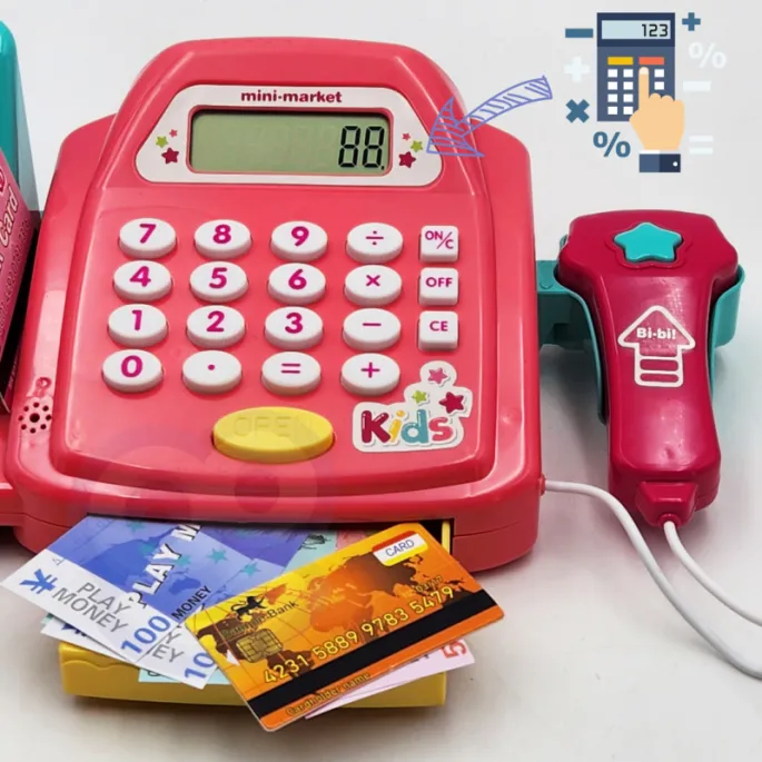 Dziecięca kasa z kalkulatorem i realistycznymi dźwiękami