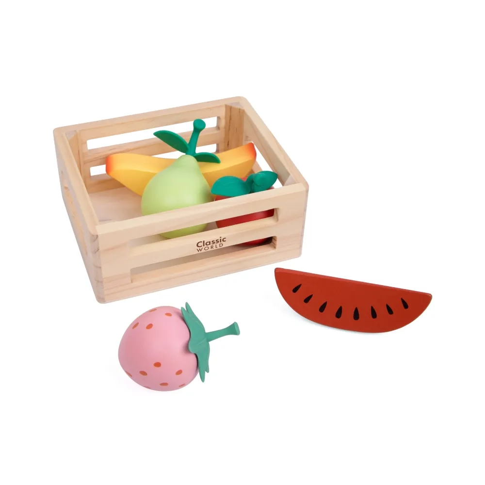 CLASSIC WORLD Zestaw Drewnianych Owoców w Koszyku 6 el.