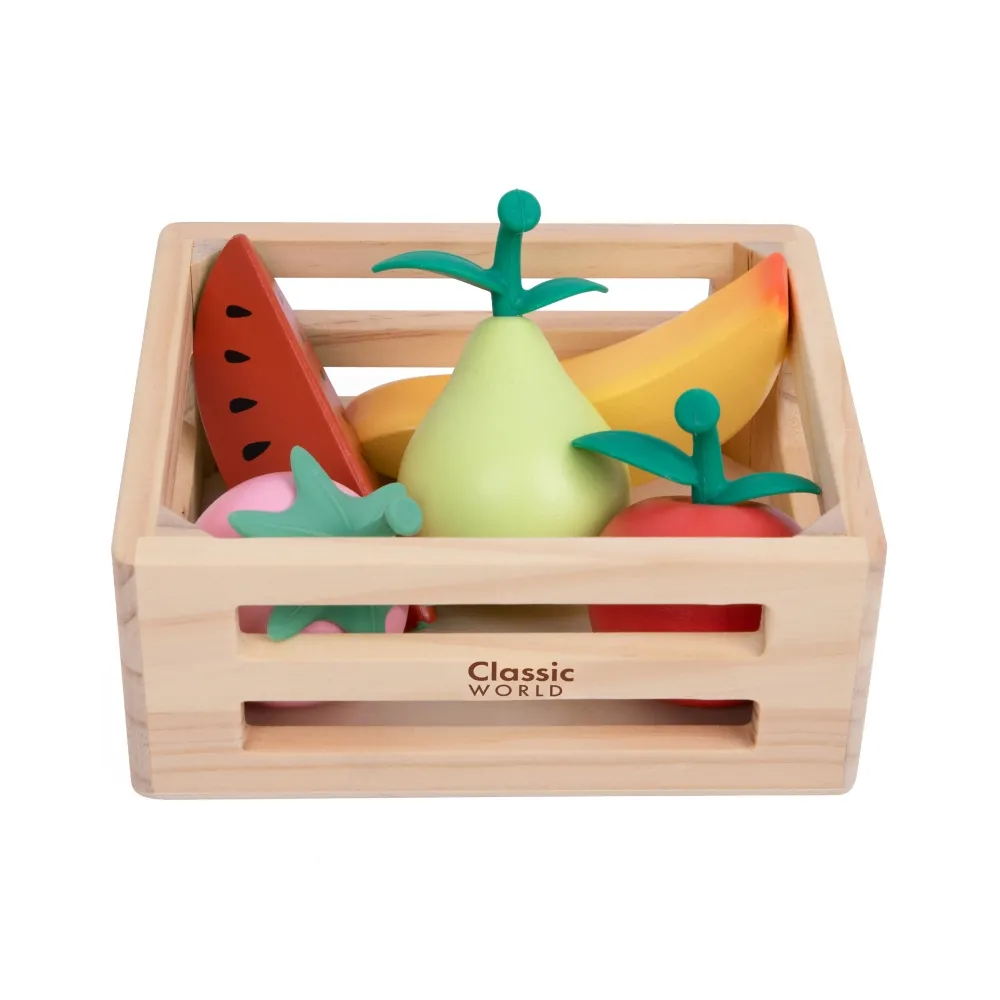 CLASSIC WORLD Zestaw Drewnianych Owoców w Koszyku 6 el.