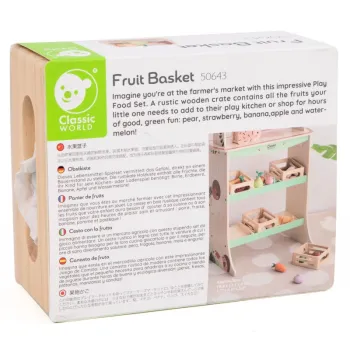 CLASSIC WORLD Zestaw Drewnianych Owoców w Koszyku 6 el.