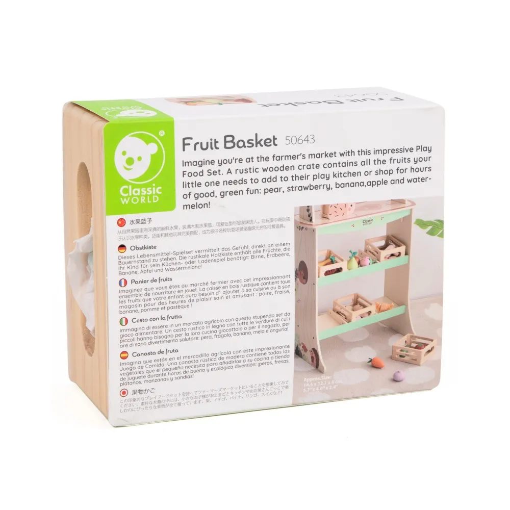 CLASSIC WORLD Zestaw Drewnianych Owoców w Koszyku 6 el.
