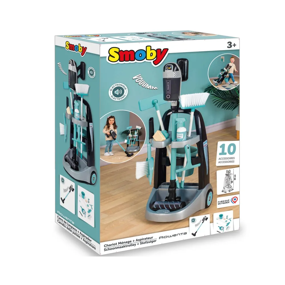Zabawka wózek do sprzątania z realistycznym dźwiękiem odkurzania