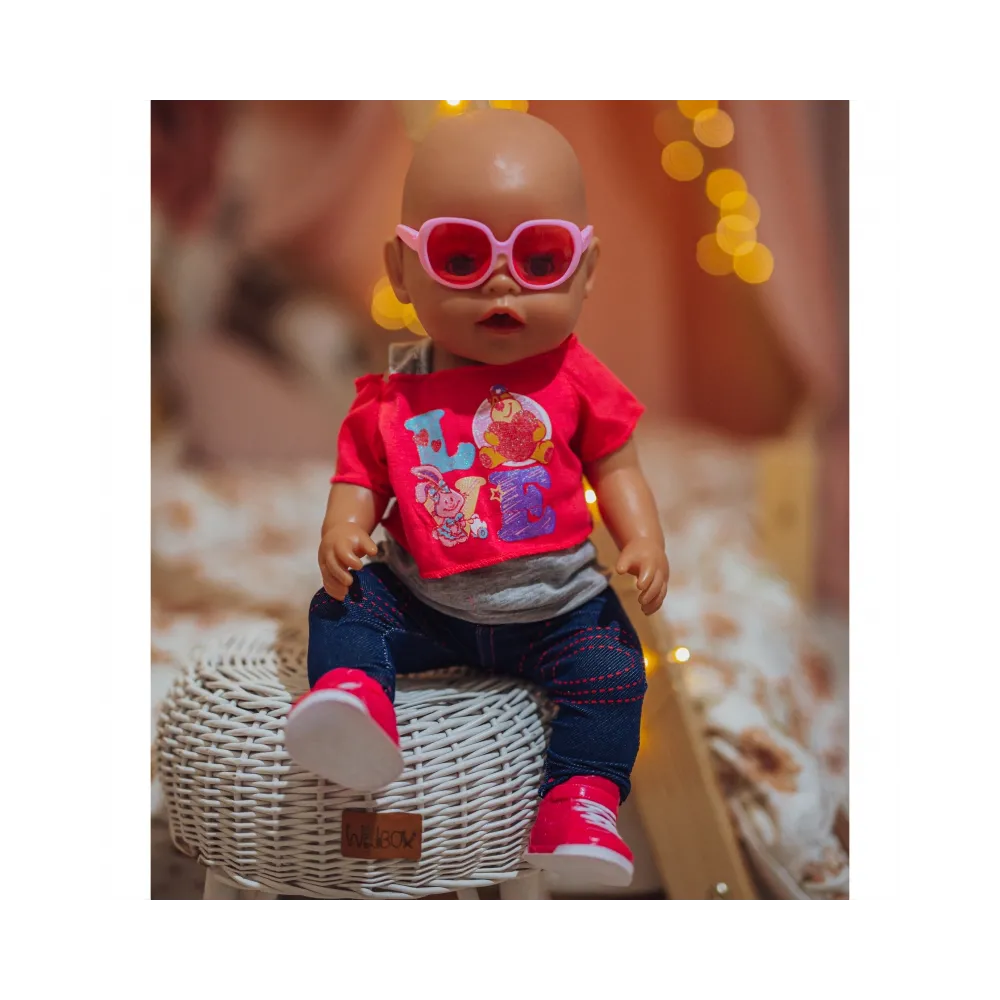 WOOPIE Modne Ubranko dla Lalki LOVE Okulary Buciki 43-46 cm