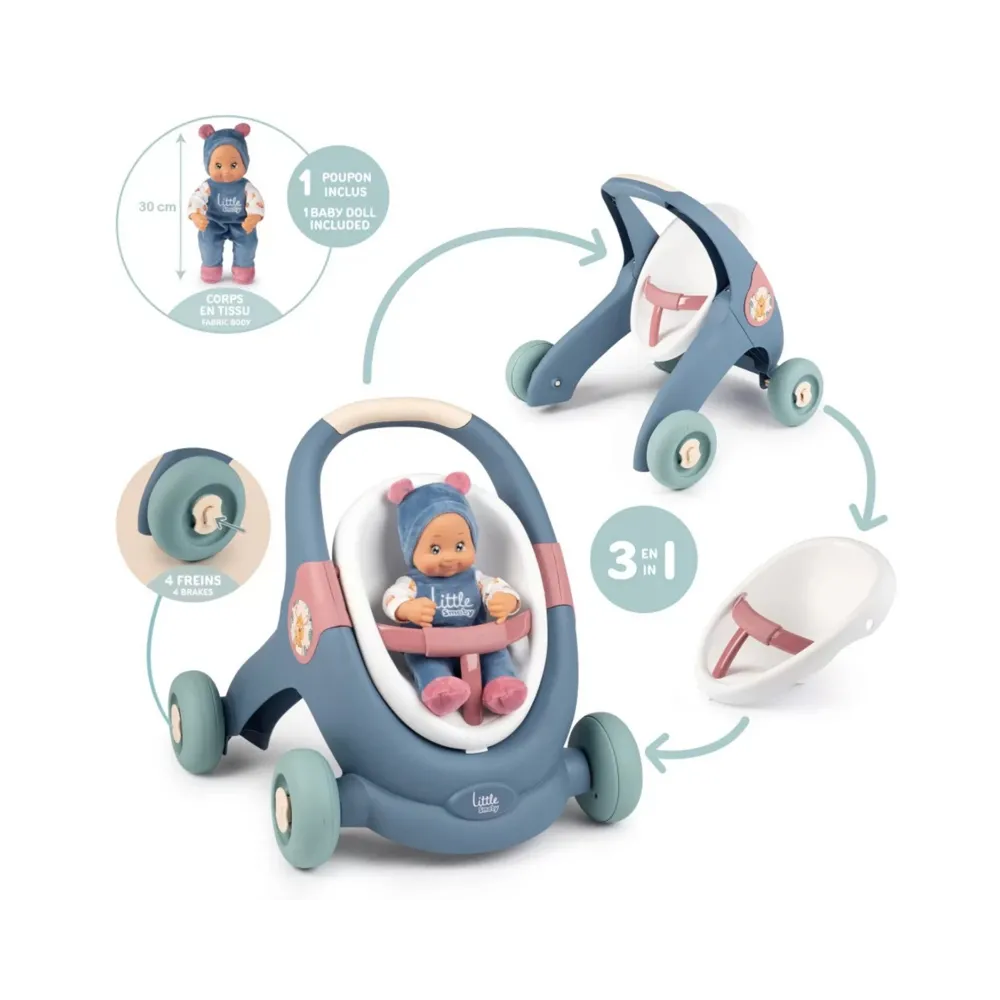 SMOBY Little Chodzik Pchacz 3w1 Wózek dla Dzieci + Lalka Bobas