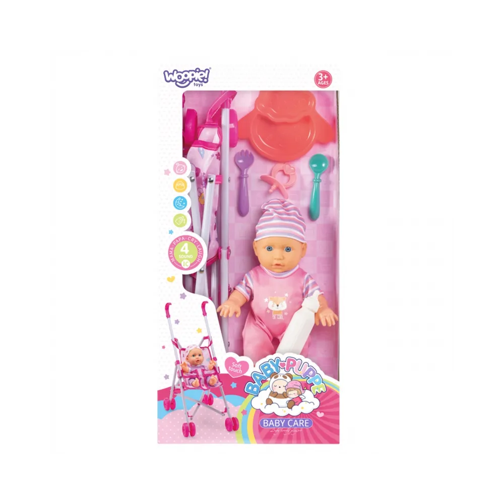WOOPIE ROYAL Pierwsza Lalka Bobas z Wózkiem Opiekunka + Zestaw do Karmienia