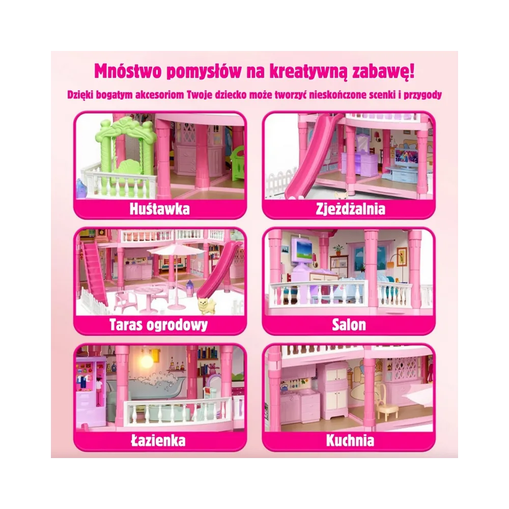 WOOPIE Domek dla Lalek Villa z Akcesoriami i Lalką Podświetlany 296el.