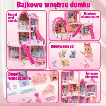 WOOPIE Domek dla Lalek Villa z Akcesoriami i Lalką Podświetlany 296el.
