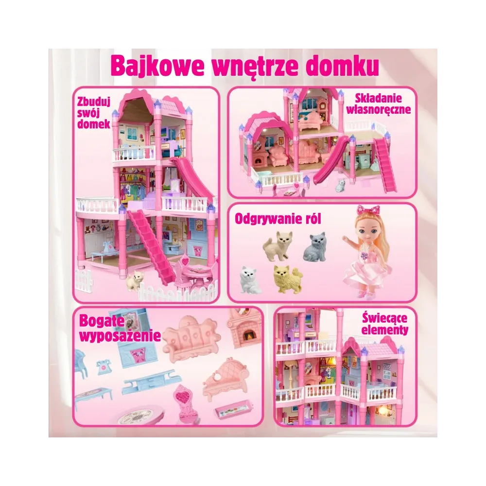 WOOPIE Domek dla Lalek Villa z Akcesoriami i Lalką Podświetlany 296el.