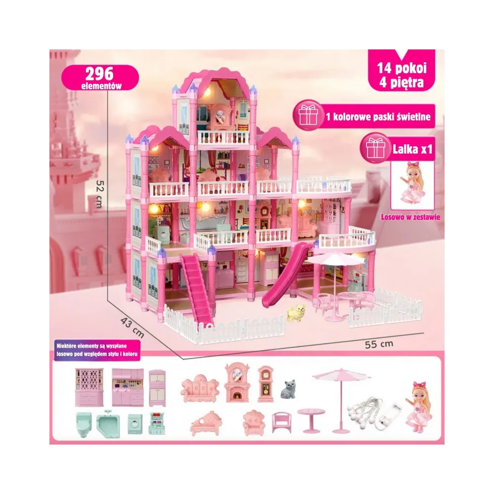 WOOPIE Domek dla Lalek Villa z Akcesoriami i Lalką Podświetlany 296el.