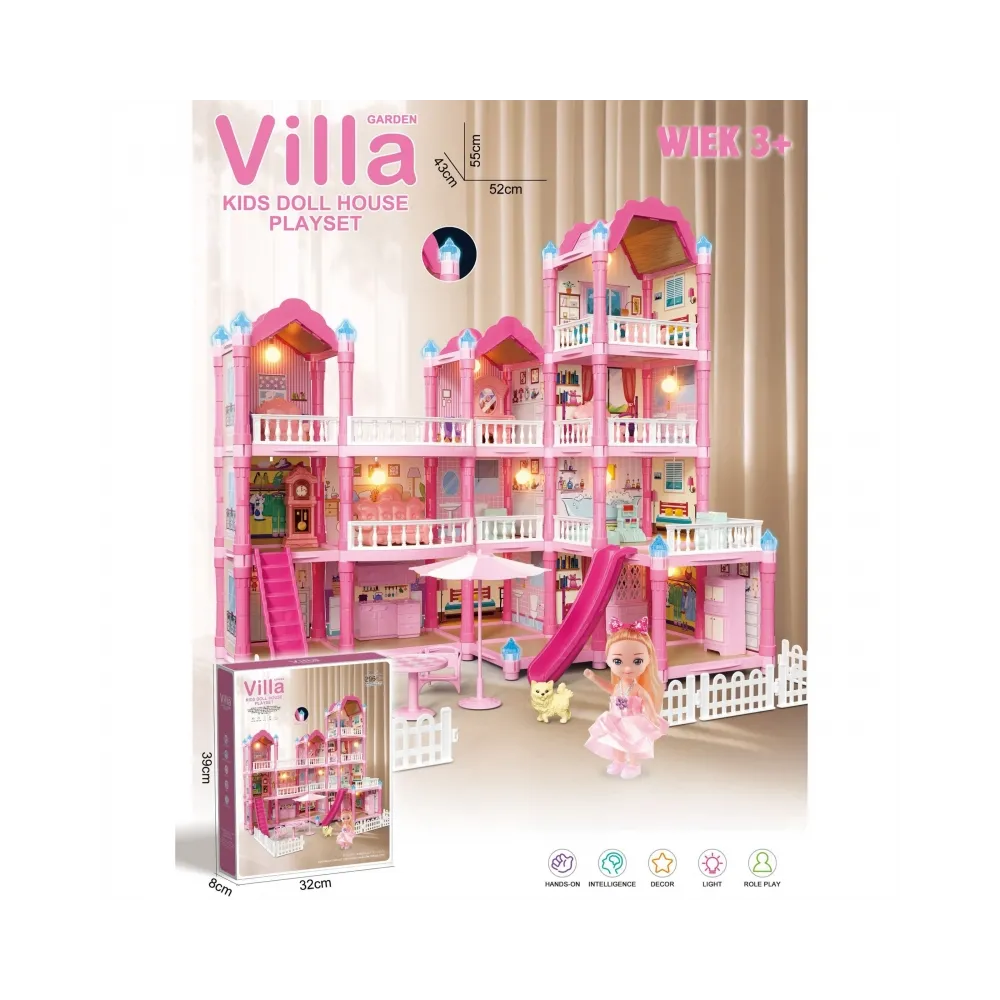 WOOPIE Domek dla Lalek Villa z Akcesoriami i Lalką Podświetlany 296el.
