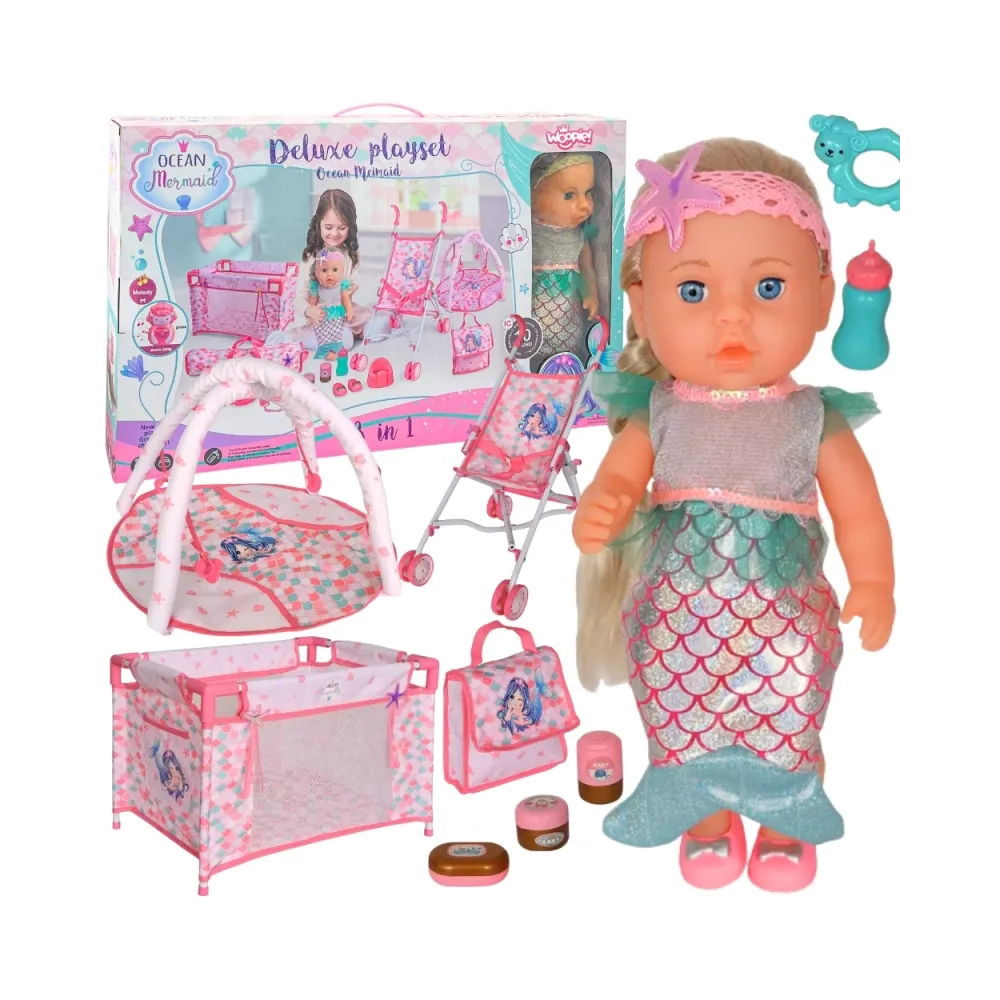 WOOPIE ROYAL Lalka Bobas 36 cm Syrenka Interaktywna Zestaw XXL Opiekunka 18w1