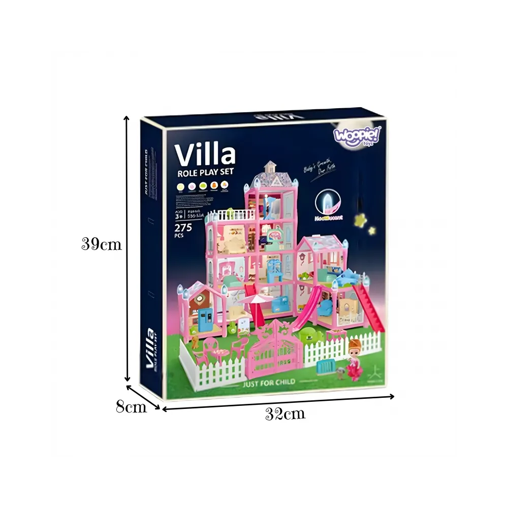 WOOPIE Domek dla Lalek Villa z Akcesoriami i Lalką Podświetlany 275el.