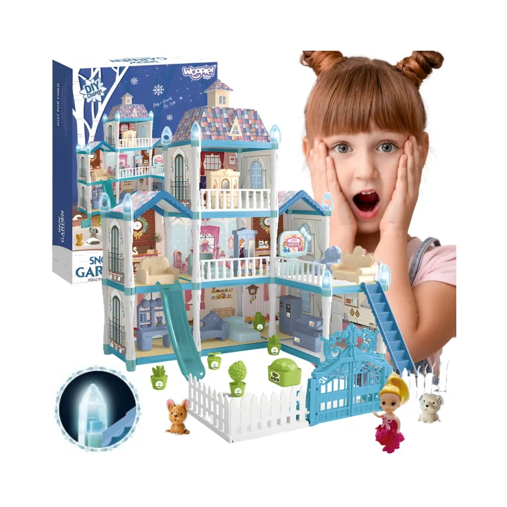WOOPIE Domek dla Lalek Zimowy Ogród z Akcesoriami i Lalką Podświetlany 191el.