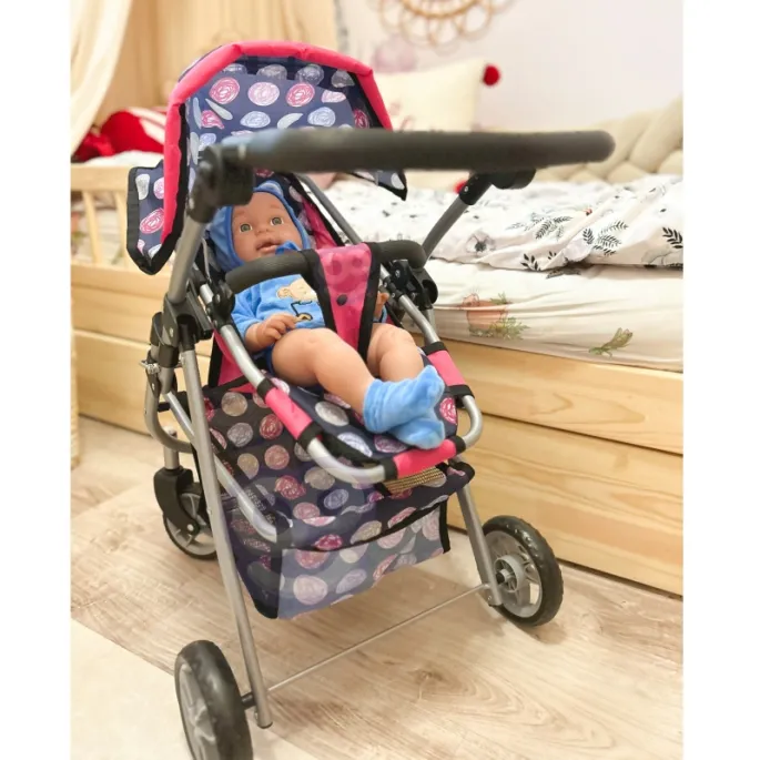 Bezpieczny wózek dla lalek z obrotowymi kołami 360°