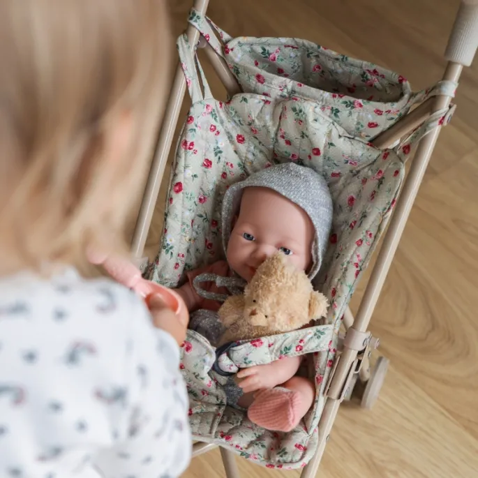 Wózek dla lalek z wygodnymi uchwytami dla maluchów