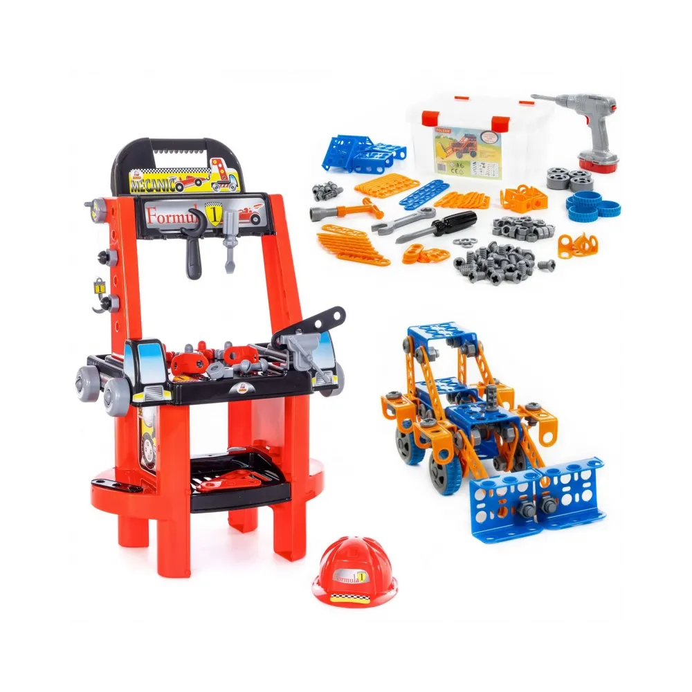 Zestaw Majsterkowicza "Super Mechanik" + Zestaw Narzędzi Klocki Konstrukcyjne "Wynalazca" Polesie