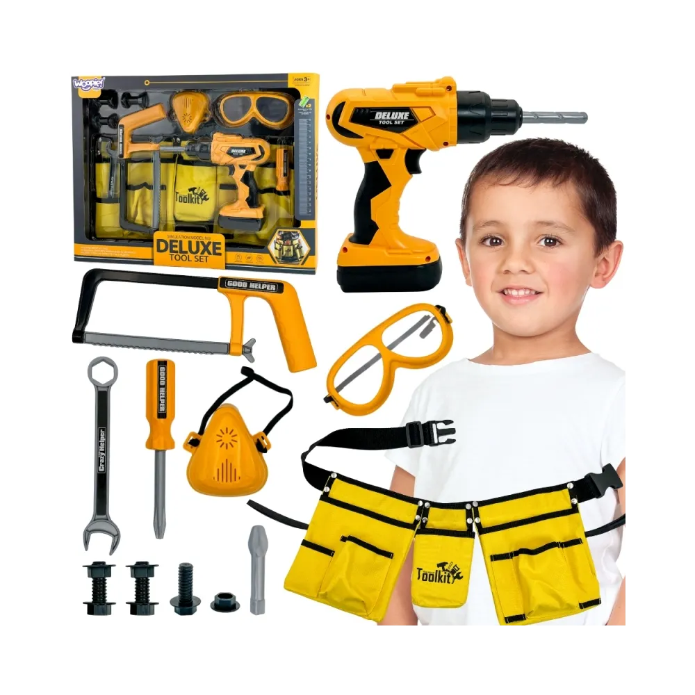 WOOPIE Zestaw Narzędzi Małego Majsterkowicza Gogle Wkrętarka Pas Na Narzędzia 16el.