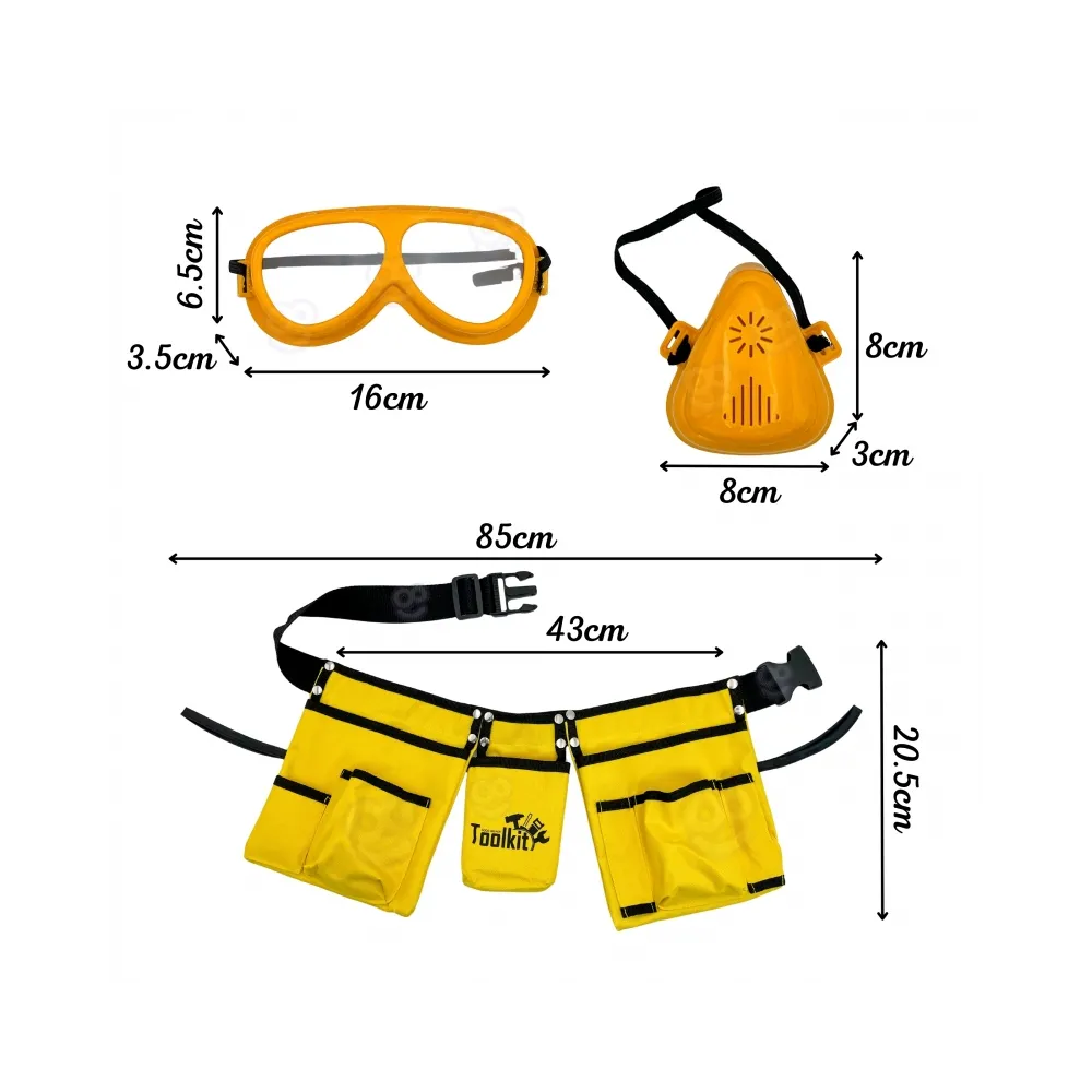 WOOPIE Zestaw Narzędzi Małego Majsterkowicza Gogle Wkrętarka Pas Na Narzędzia 16el.